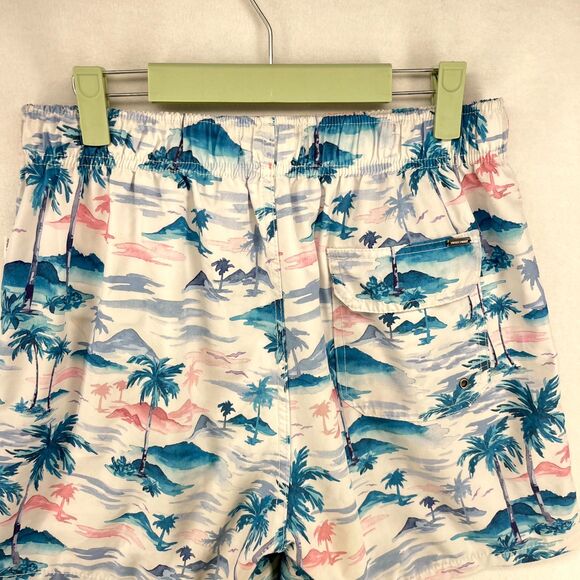 Vintage Summer Lined Swim Trunks Tropical Pattern Mens Size L - Picture 6 of 11